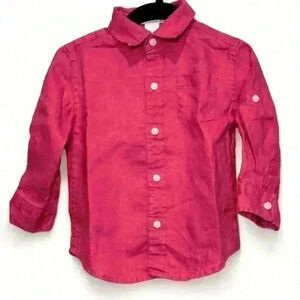 Janie and Jack - Raspberry Linen button down- Boys 12-18 months